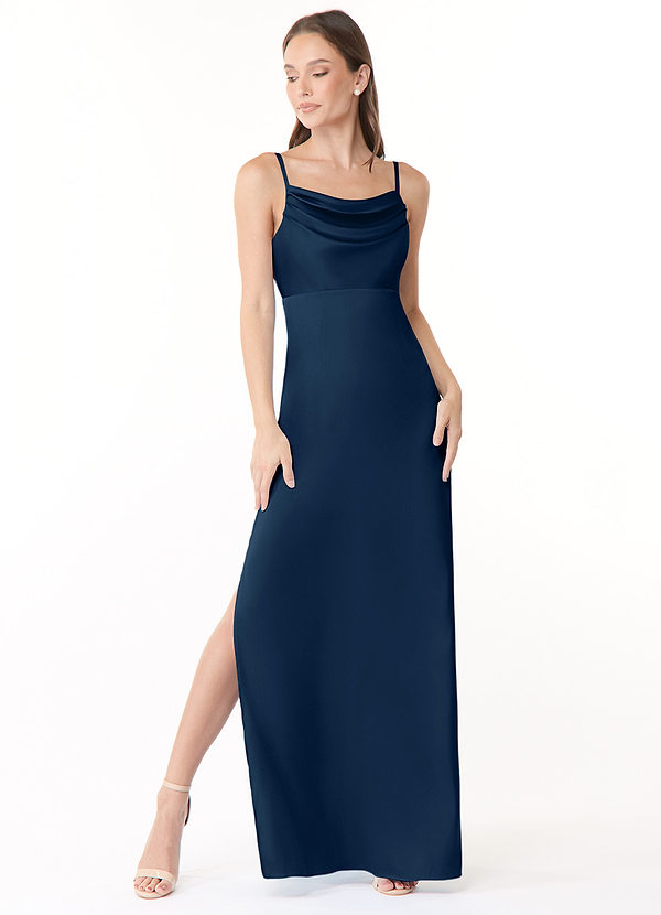 Azazie Esmee Bridesmaid Dresses A-Line Pleated Stretch Satin Floor-Length Dress image1
