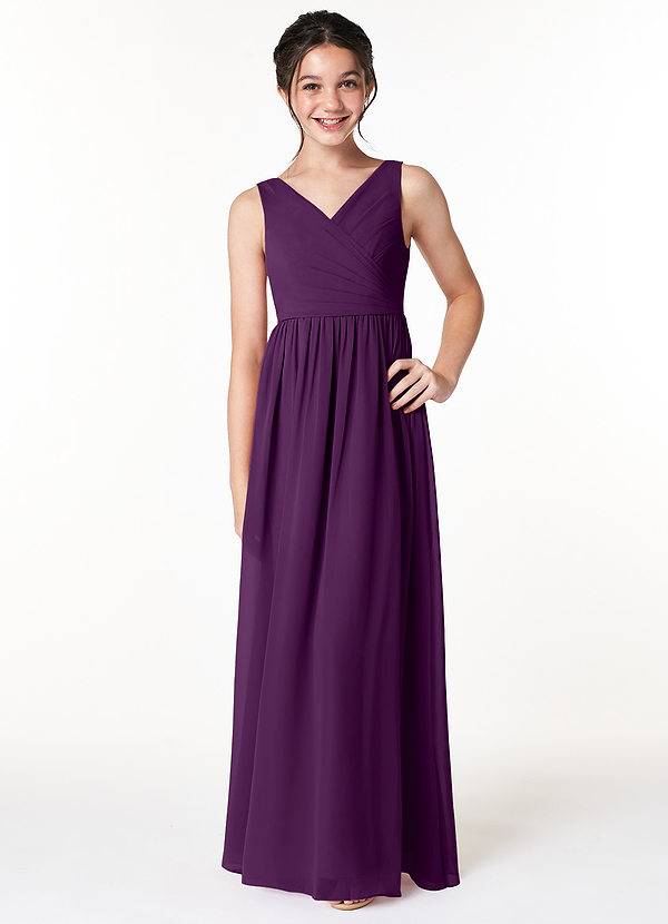 Azazie Sawyer Junior Grape A-Line Pleated Chiffon Dress image1