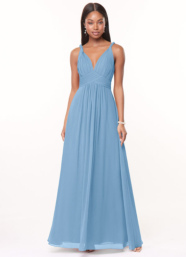 Azazie Maren Bruidsmeisjes Jurken Jurk van Chiffon met A-Lijn Geplooid Poederblauw image1