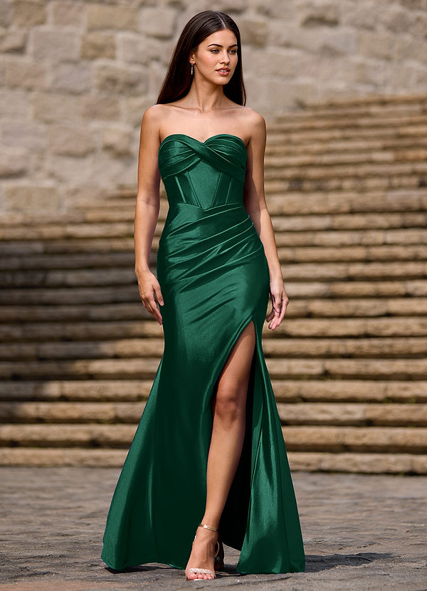 Prism Green Sheath Sweetheart Boned-Corset Strapless Floor-Length Slit Prom Dress image1