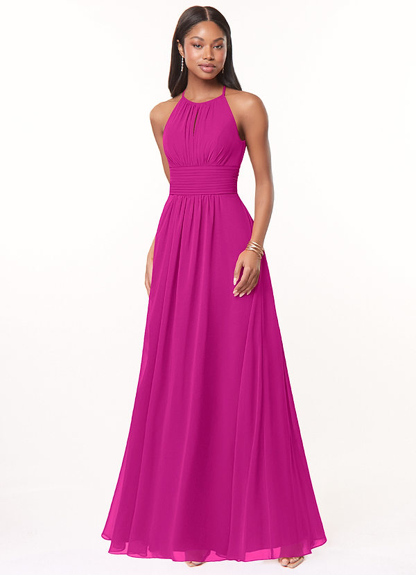 Azazie Bonnie Bridesmaid Dresses Fuchsia A-Line Keyhole Ruched Chiffon Dress image1