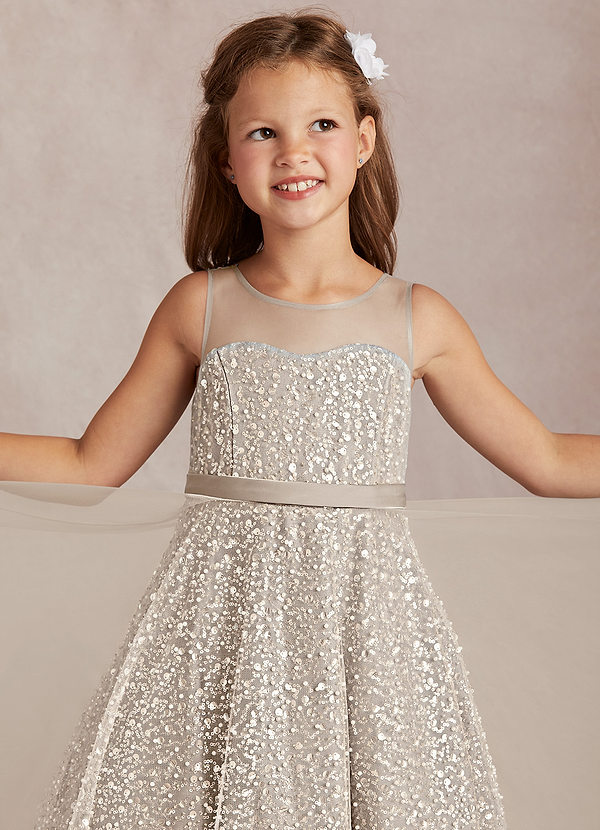 Azazie Siwa Flower Girl Dresses Frost A-Line Beaded Tulle Dress image1