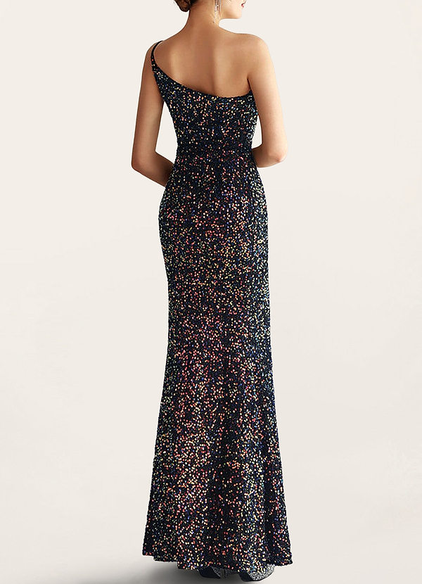 back Elegant Dazzle Black Sparkly One-Shoulder Maxi Dress