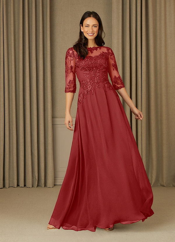 Azazie Dorella Mother of the Brides Dresses Rust A-Line Lace Chiffon Dress image1