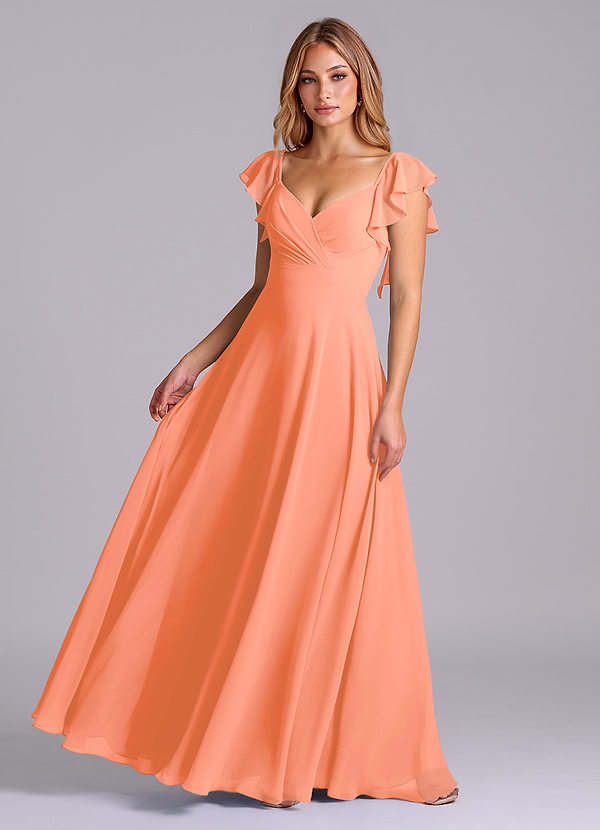 Azazie Leilani Bridesmaid Dresses Sunset A-Line Pleated Chiffon Dress image1