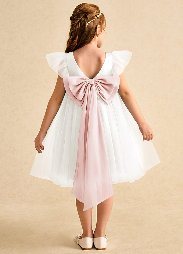 Azazie Munchkin Flower Girl Dresses Ivory Blushing Pink A-Line Bow Tulle Dress image1