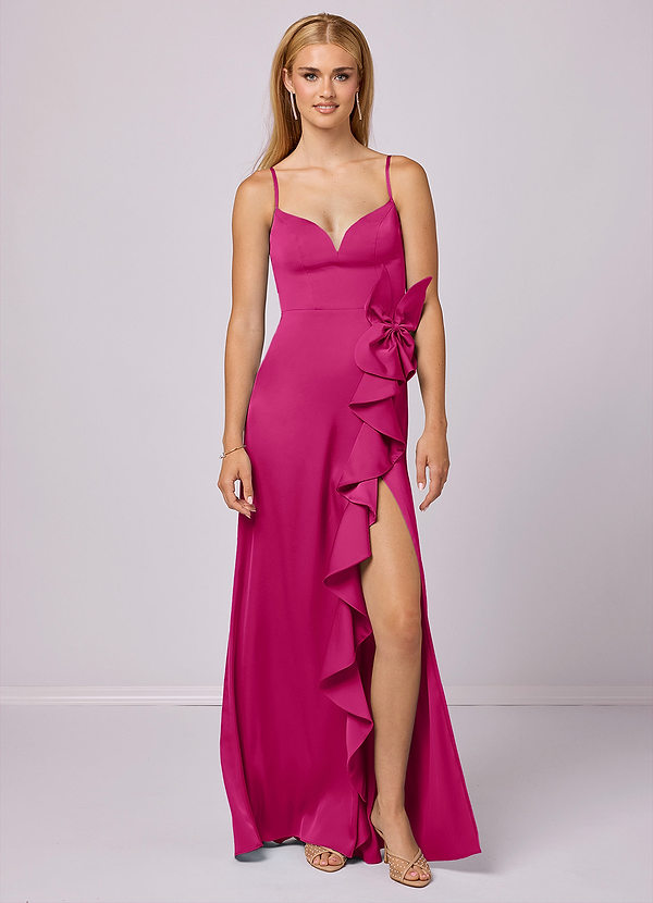 Barbie ♥ Azazie Vestido Invitada Boda Vestido de Corte Recto Lazo Hasta el suelo Satén Elástico image1