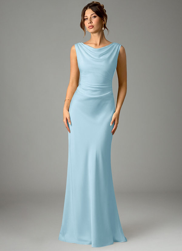 Azazie Kieryn Bridesmaid Dresses Sky Blue Mermaid Pleated Stretch Satin Dress image1