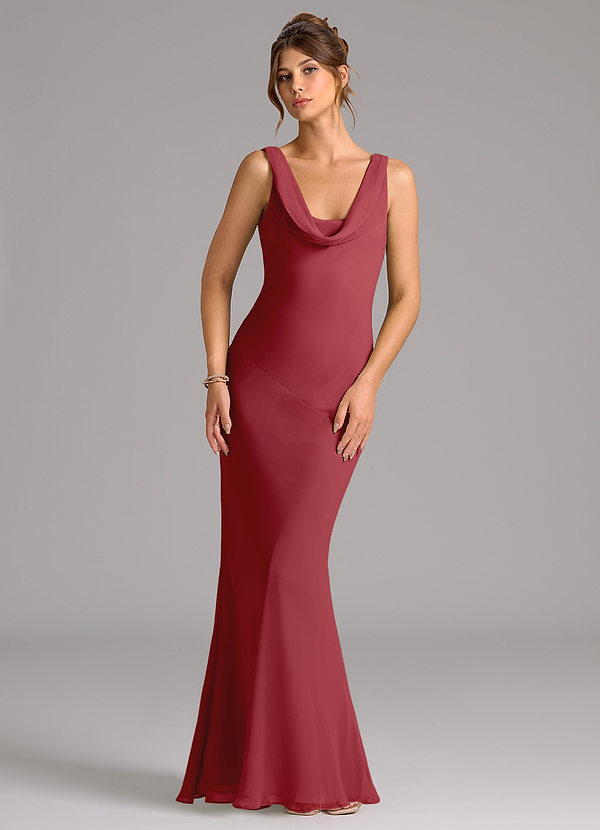 Azazie Rylina Bridesmaid Dresses Pomegranate Mermaid Pleated Chiffon Dress image1