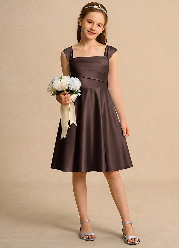 Azazie Budle Girls Formal Flower Girl Dresses Ganache A-Line Pleated Matte Satin Dress image1