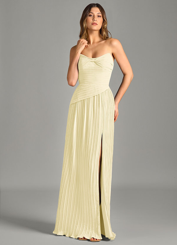 Azazie Becka Bruidsmeisjes Jurken Jurk van Chiffon met A-Lijn Strapless Citroensorbet image1