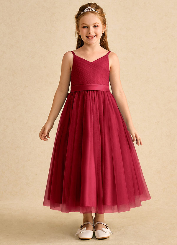 Azazie Patootie Vestidos de Niña de Flores Vestido de Escarlata de Tul de Corte En A con Tirante Espagueti image1