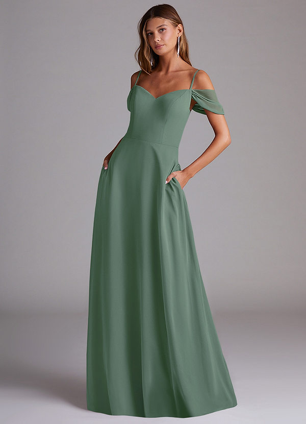 Azazie Marley Bridesmaid Dresses Eucalyptus A-Line Off the Shoulder Chiffon Convertible Dress image1
