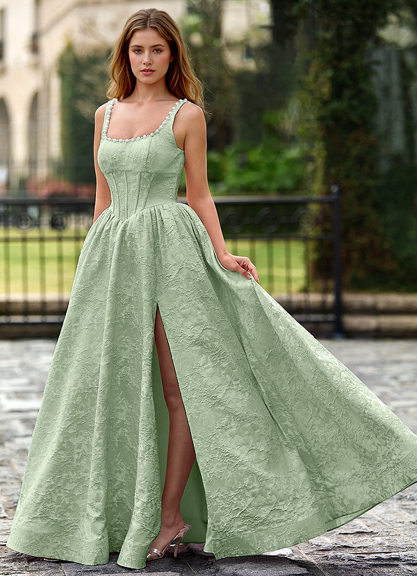 Thyme Sage A-line 3D Flowers Prom Dress image1