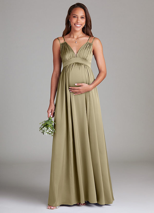 Azazie Emree Gravid brudtärna Klänningar Klänning A-Linje med fickor Golvlängd Stretch Satin image1