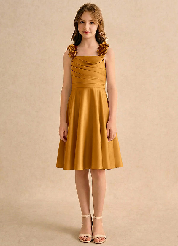 Azazie Resa Girls Formal Blomsterpigekjoler A-Line Plisseret Mat satin Knælængde Kjole image1