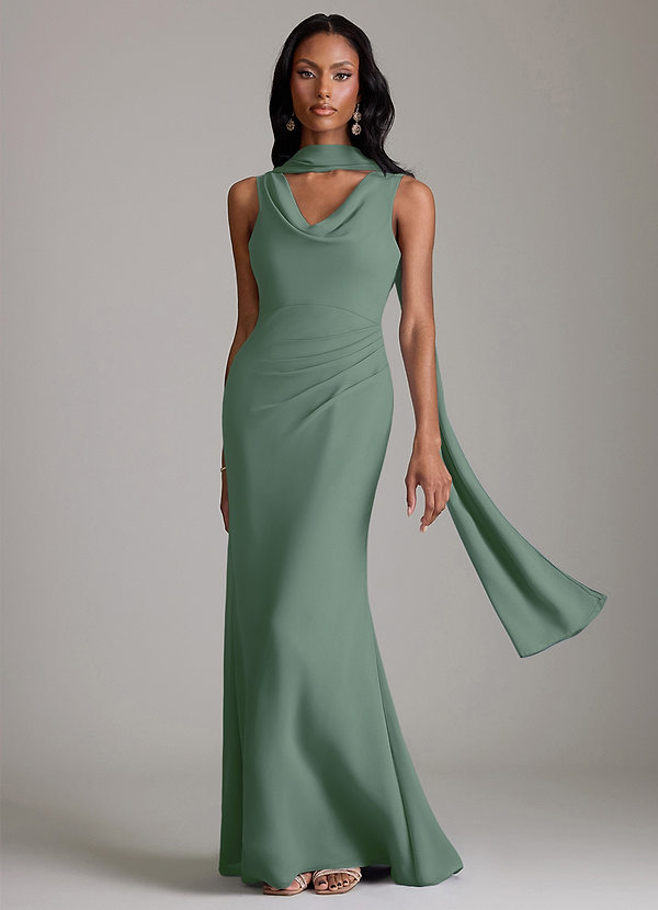 Azazie Linelle Robes Demoiselle d'honneur Robe Sirène en Mousseline de soie Plissée Eucalyptus image1