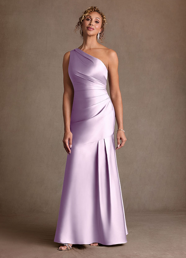 Azazie Haifa Abiti da Mamma Sposa Abito Sirena in Raso Elasticizzato Monospalla Lilla Glassato image1