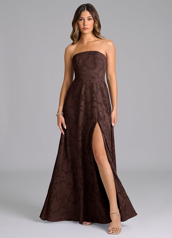 Azazie Wren Abiti da Damigella Abito A-Line in Burnout Floreale Senza Cinturino Ganache image1