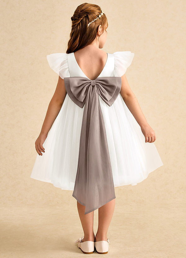 Azazie Munchkin Flower Girl Dresses Ivory Taupe A-Line Bow Tulle Dress image1