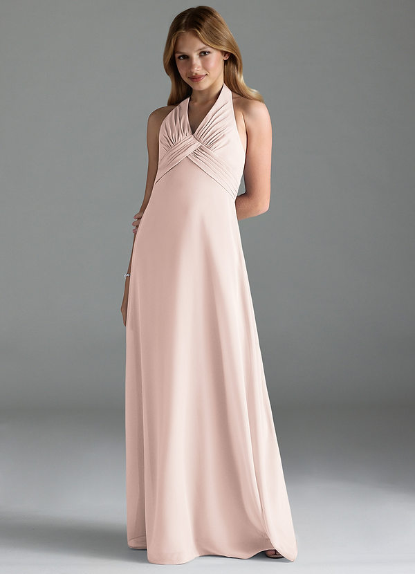 Azazie Tessie Junior Rose Petal A-Line Pleated Chiffon Dress image1