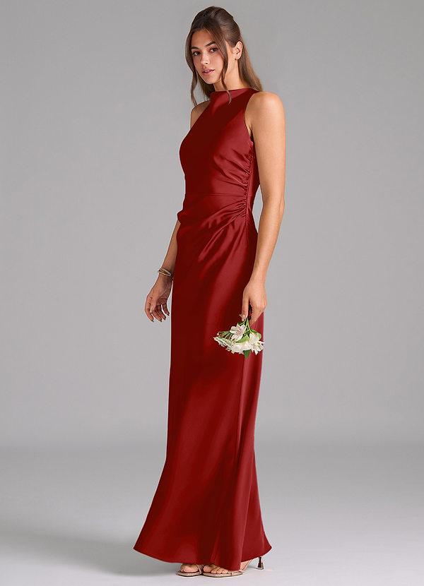 Azazie Evadne Brudtärneklänningar Klä av Tubklänning i Stretch Satin Plisserad Granatäpple image1