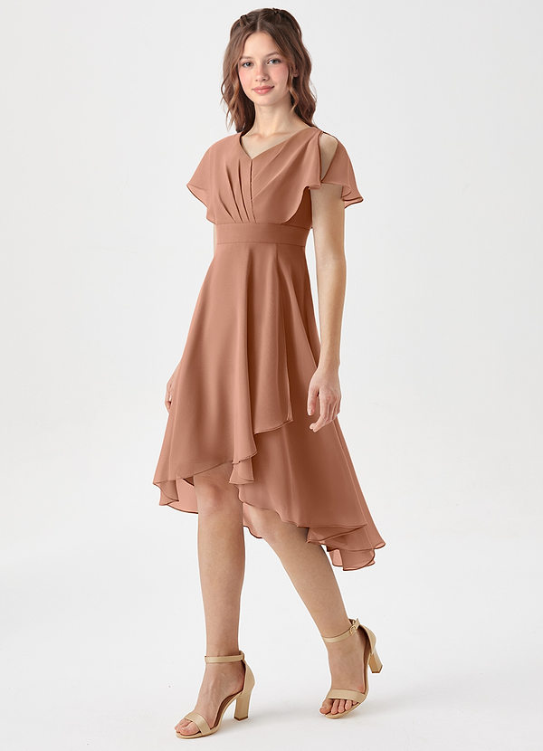 Azazie Graciela Junior Bronzer A-Line Pleated Chiffon Dress image1