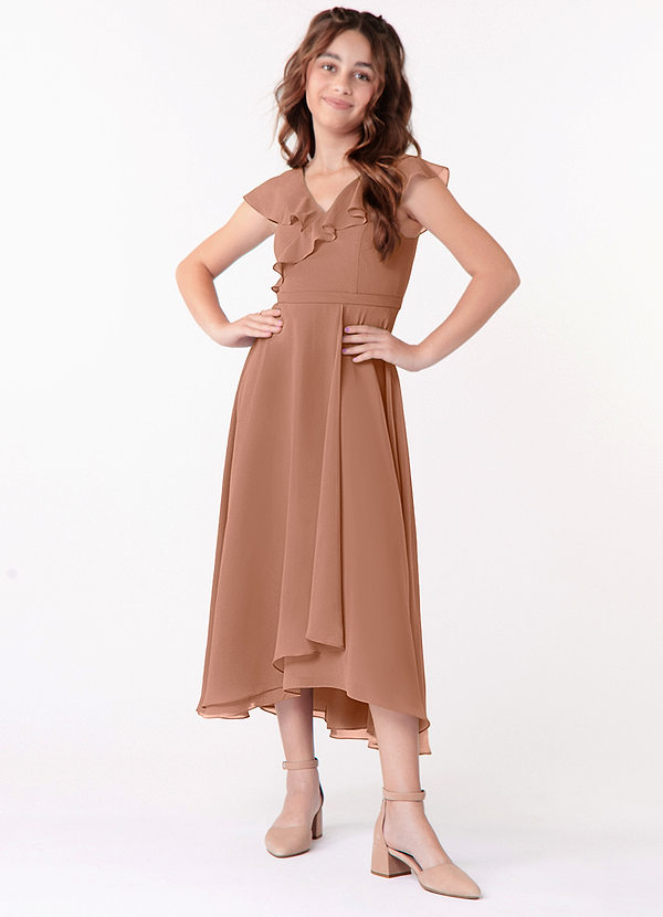 Azazie Posie Junior Bronzer A-Line Ruched Chiffon Dress image1