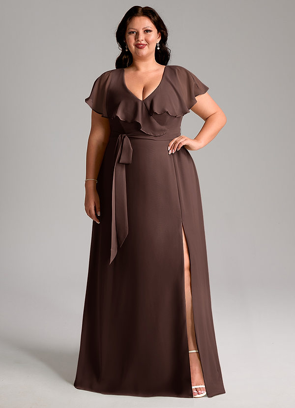 Azazie Lainey Bridesmaid Dresses Ganache A-Line with Pockets Chiffon Dress image1