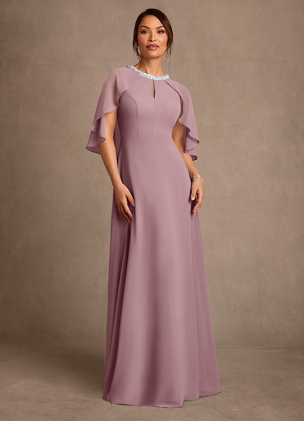 Azazie Winnifred Kjoler til brudens mor A-Line Perlebesat Chiffon Gulv-længde Kjole image1