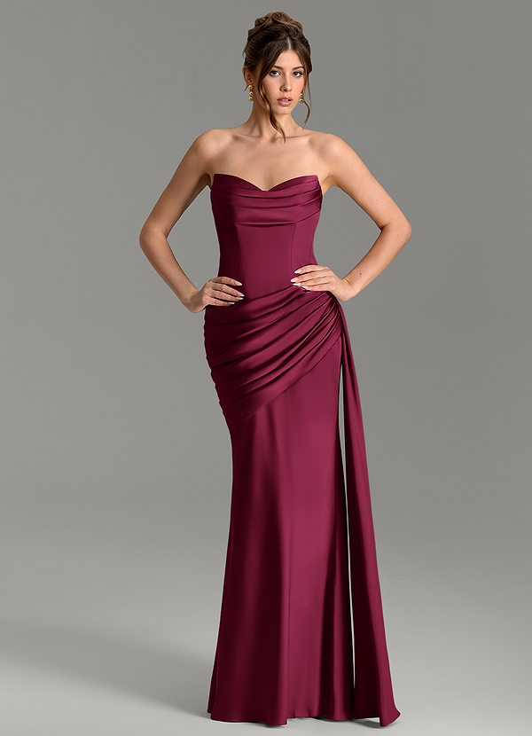 Azazie Zorah Bridesmaid Dresses Burgundy Mermaid Corset Stretch Satin Convertible Dress image1