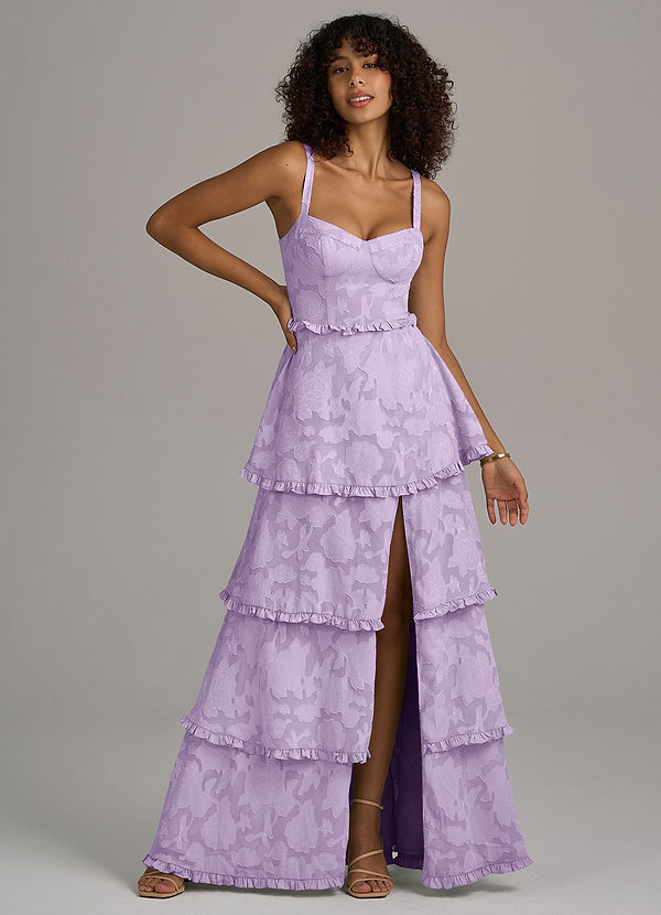 Azazie Romie Abiti da Damigella Abito A-Line in Burnout Floreale Corsetto Lilla image1