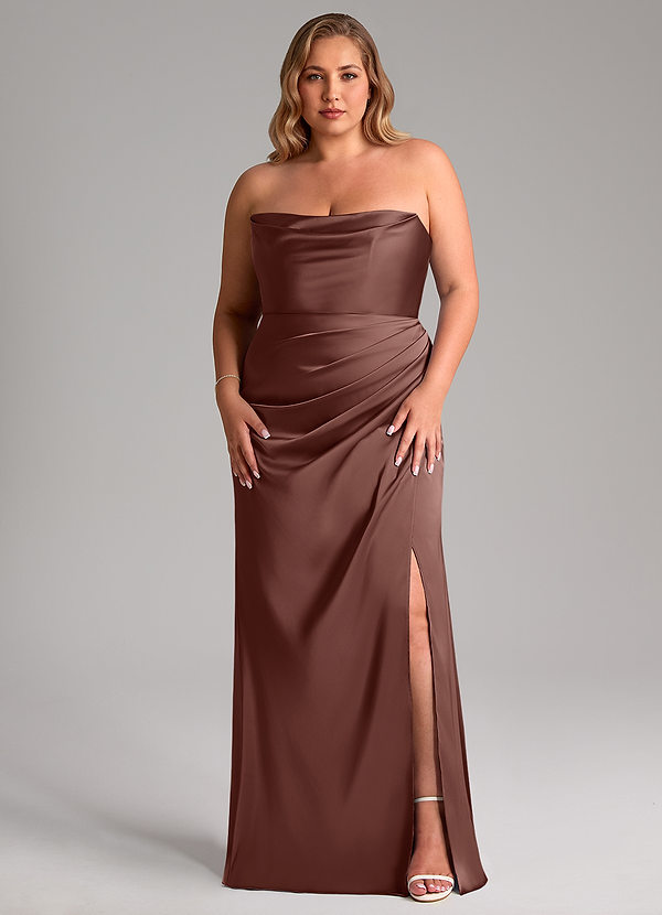 Azazie Leonis Brautjungfernkleider Wandelbar Meerjungfrau-Linie Plissee Stretch-Satin Kleid Espresso image1