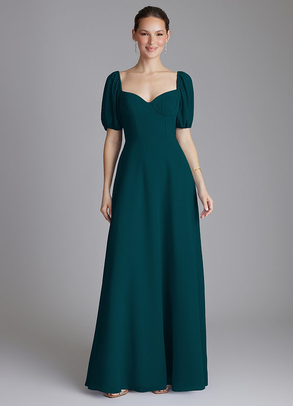 Azazie Fatima Bridesmaid Dresses Pine A-Line with Pockets Chiffon Dress image1