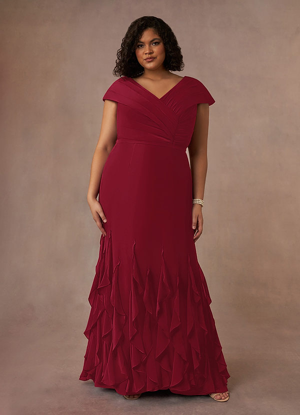 Azazie Bailora Abiti da Mamma Sposa Abito Sirena in Chiffon Increspato Borgogna image1