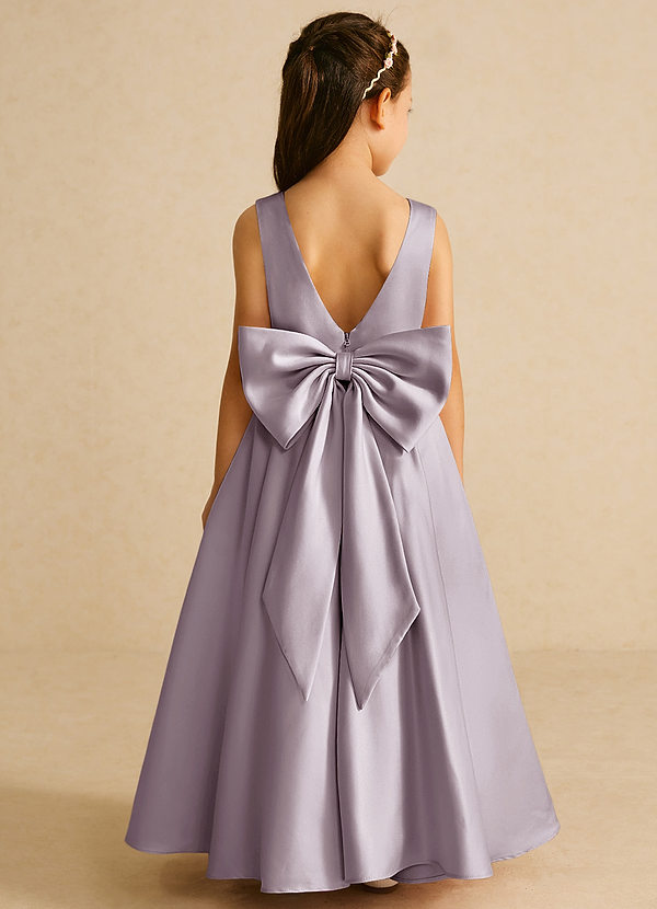 Azazie Pipsy Flower Girl Dresses Dusk A-Line Bow Matte Satin Dress image1