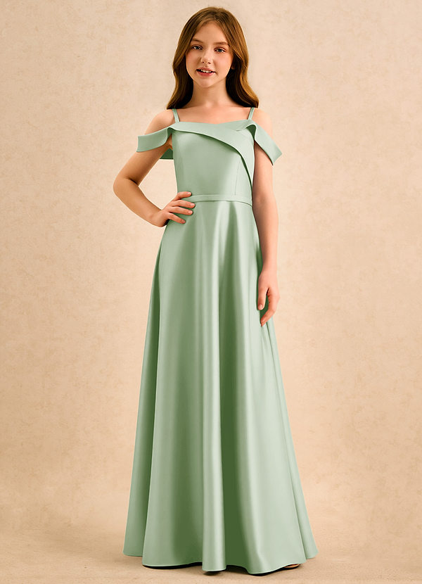 Azazie Jupie Girls Formal Vestidos de Niña de Flores Vestido de Salvia Polvorienta de Satin Mate de Corte en A con Plisado image1