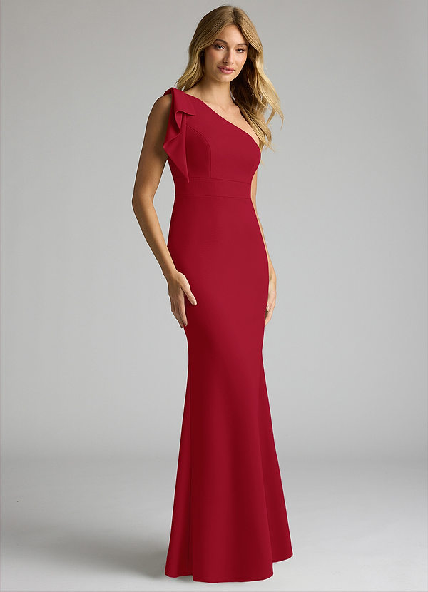 Azazie Rinna Bridesmaid Dresses Scarlet Mermaid One Shoulder Stretch Crepe Dress image1