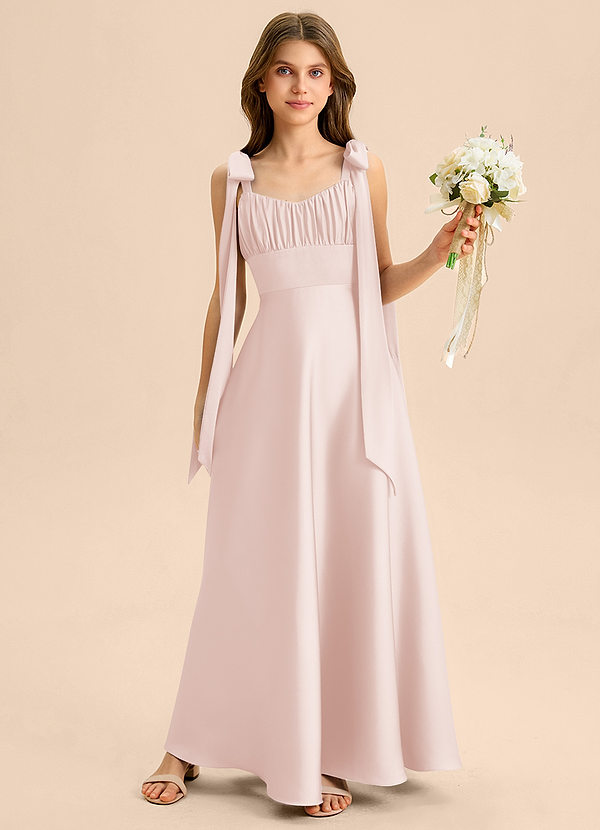 Azazie Halley Junior Klä av A-Line i Stretch Satin Rosett image1