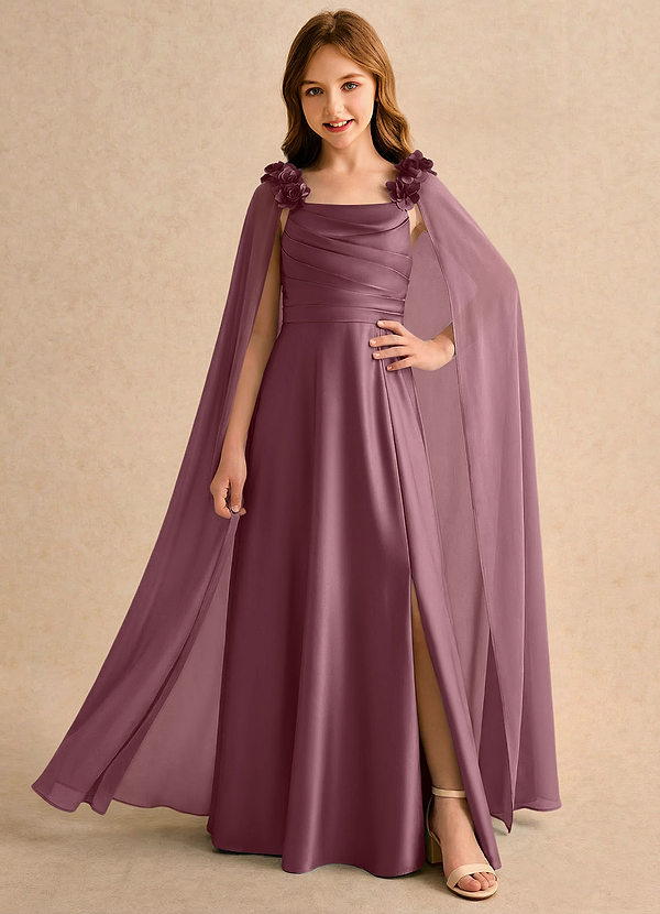 Azazie Rosita Girls Formal Vestidos de arras Vestido Amatista de Satén Elástico de Línea A con Plisado image1
