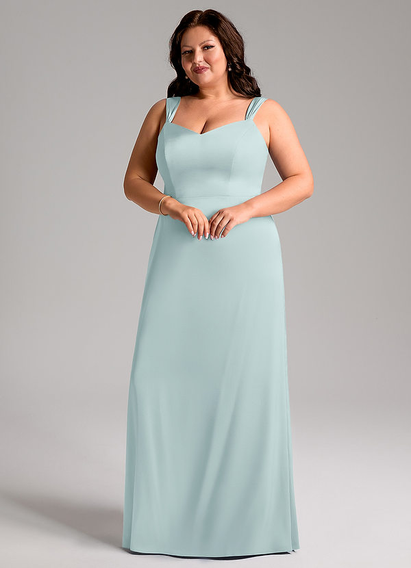 Azazie Denice Brautjungfernkleider Etui Plissee Stretch-Satin Kleid Nebel image1