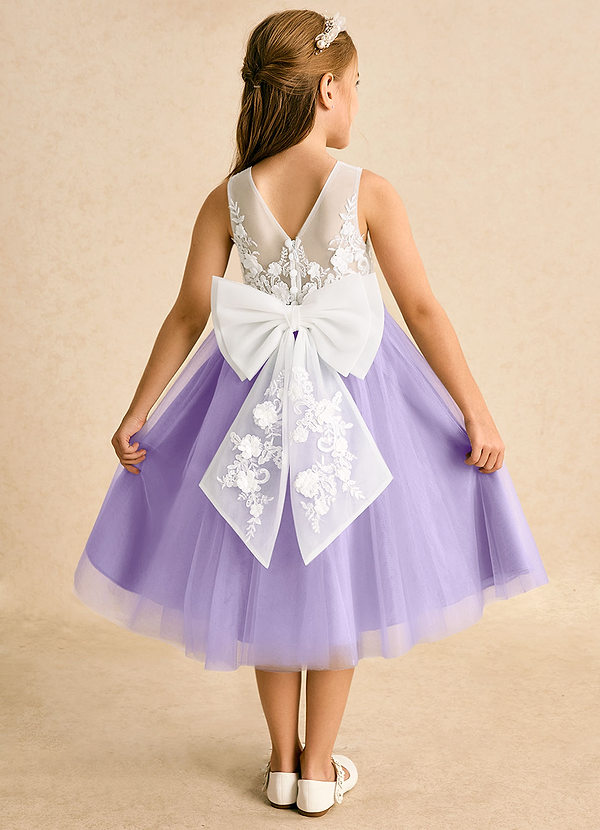 Azazie Lina Flower Girl Dresses Ivory Lilac Ball-Gown Lace Dress image1