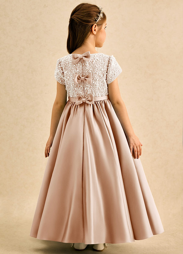 Azazie Cashew Abiti da Ragazza di Fiori Abito Principessa in Raso Opaco Con Maniche Rosa Inglese image1