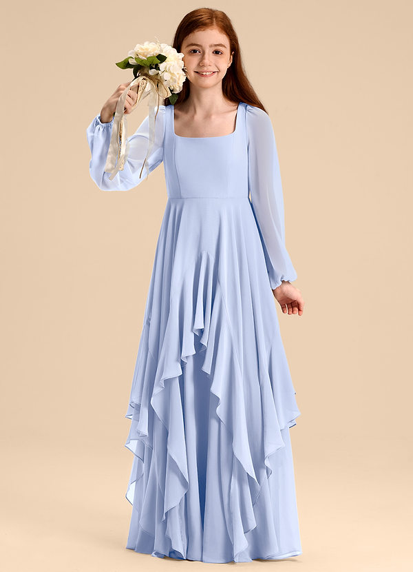Azazie Clara Junior Abito A-Line in Chiffon Blusa Ghiaccio image1