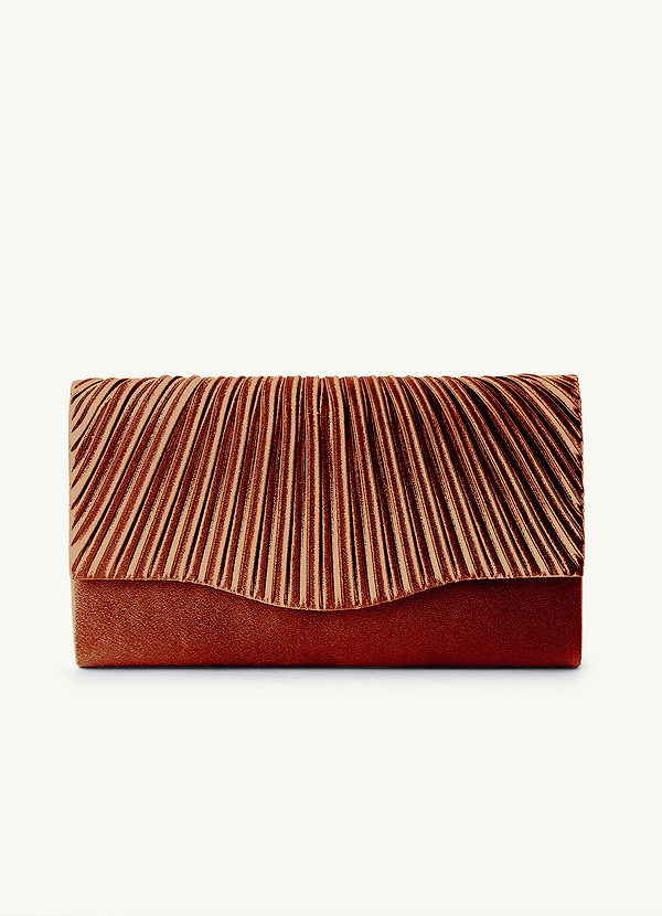 front Farblich passende Clutch aus plissiertem Metallic-Satin