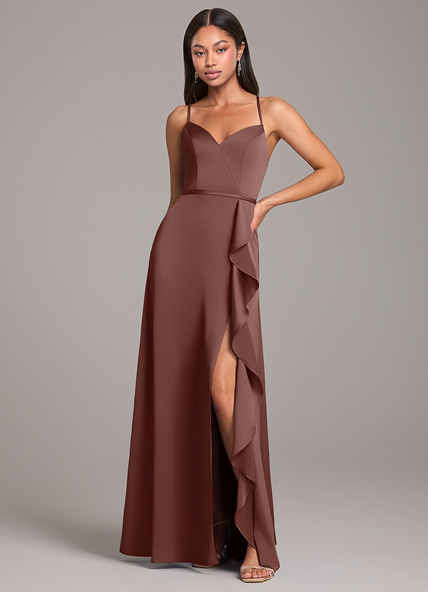 Azazie Naeem Abiti da Damigella Abito A-Line in Raso Elasticizzato Scollo a Cuore Espresso image1