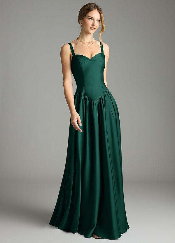 Azazie Evadina Bridesmaid Dresses Emerald A-Line Corset Stretch Satin Dress image1