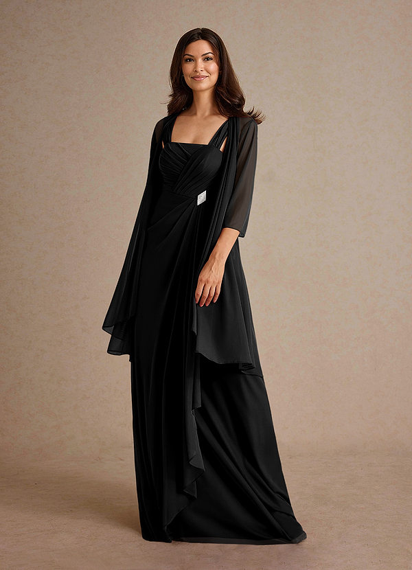 Azazie Clinton Mother of the Brides Dresses Black A-Line Pleated Mesh Dress image1