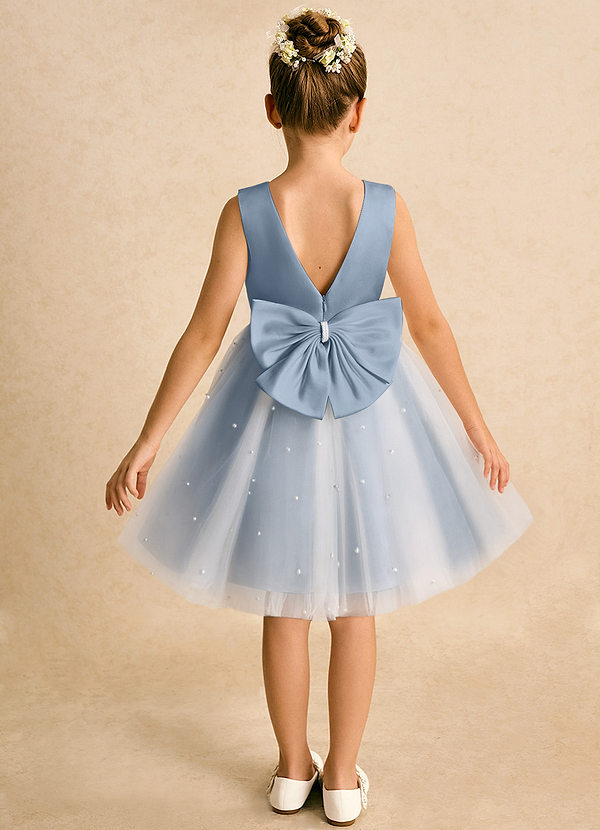 Azazie Esme Robes de Fillette d'Honneur Robe Princesse en Tulle Arc Bleu Poussiéreux image1
