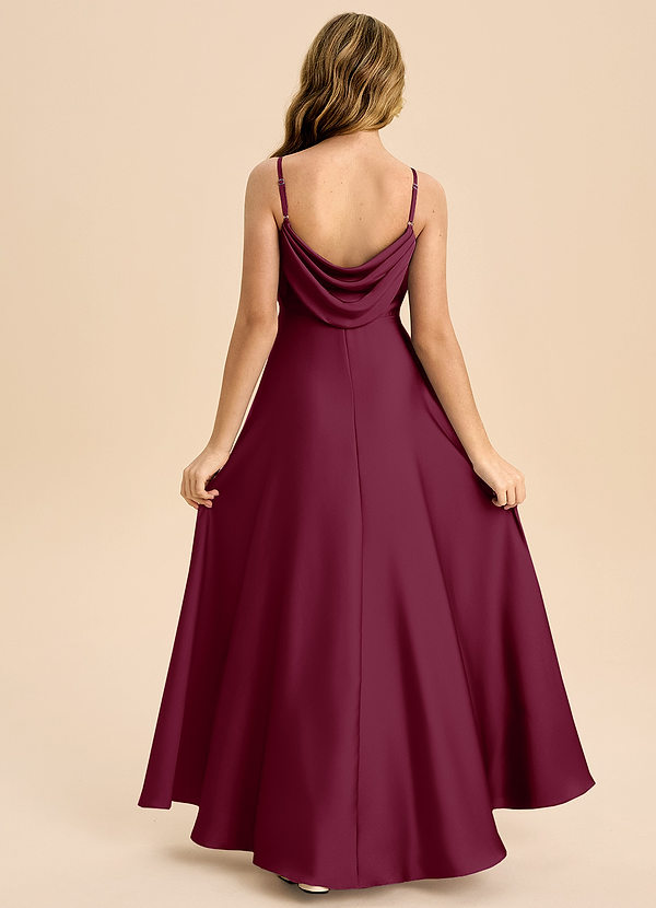 Azazie Bug Junior Robe Trapèze en Satin extensible Plissée Mûre image1